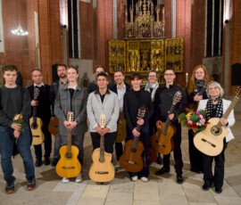 Das Gitarrenensemble Brandenburg beim Eröffnungskonzert der Brandenburger Gitarrentage 2026 (in Zusammenarbeit mit der Brandenburger Sommerorgelnacht) am 25. September 2026 in der St.-Katharinen-Kirche, Brandenburg an der Havel